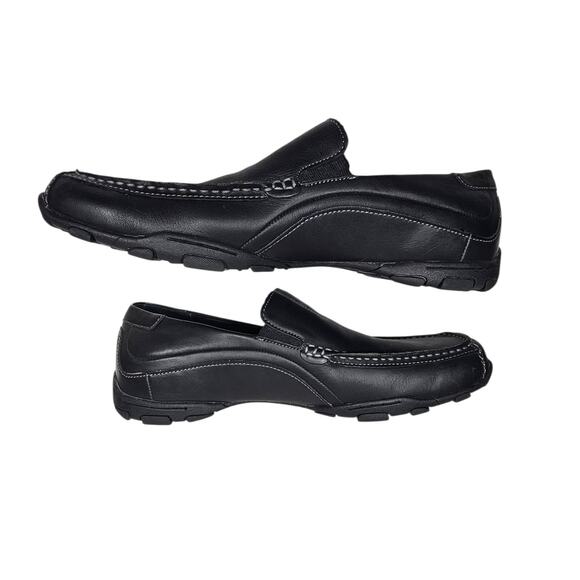 Skechers Men\'s Black Leather Square Toe Slip-On Comfort Shoes #61190 Size 12